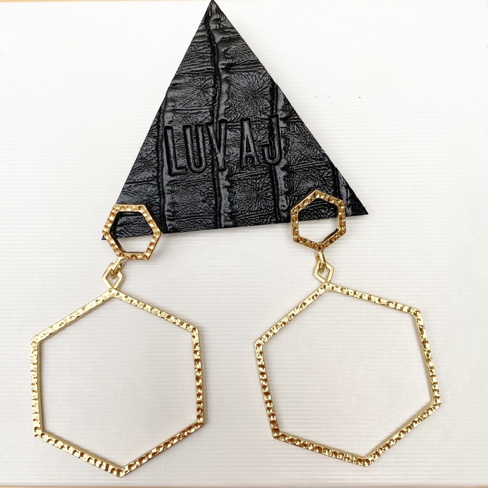 LUV AJ Gold Plated Hexagonal Statement Earrings